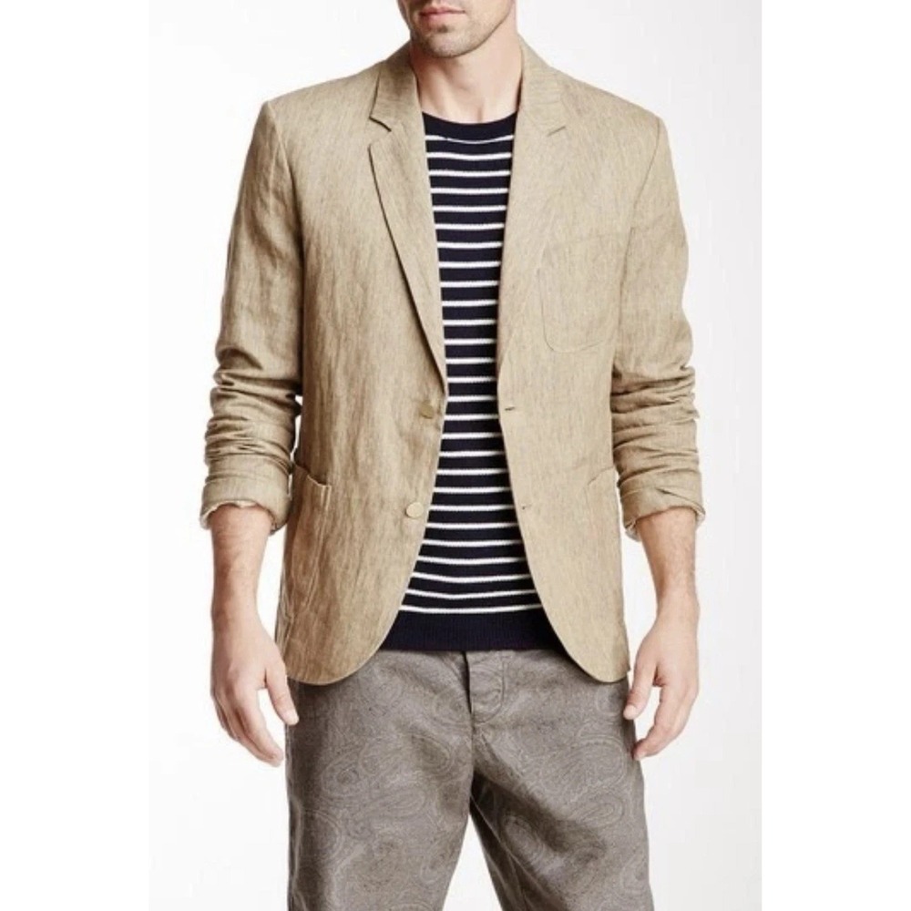 VINCE Sports Coat Blazer Jacket in Brown Linen Blend Men Small Gold Buttons